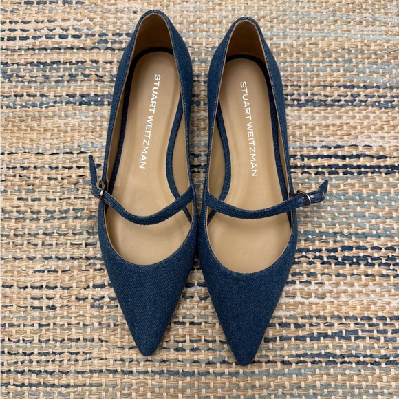NWOT Stuart Weitzman Emilia Denim Mary Jane Ballet Flats - Picture 2 of 4